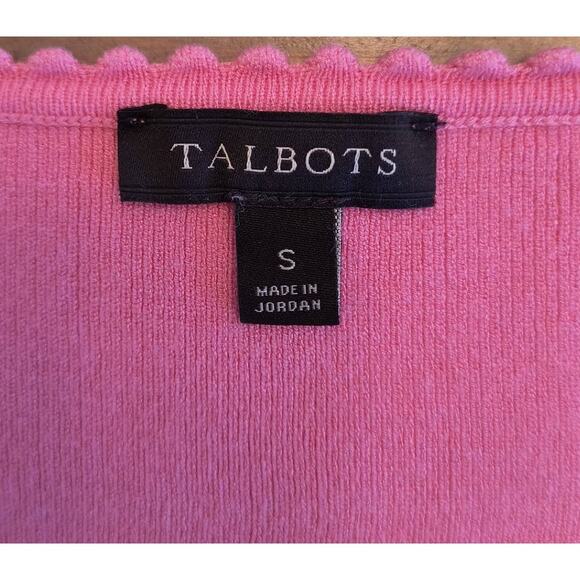 Talbots Half Sleeve Knit Top Women's Sz S Pink Scalloped Neck Base Layer Popover - Picture 2 of 12